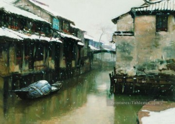 Les villes d’eau neigeuses Shanshui Paysage chinois Peinture à l'huile